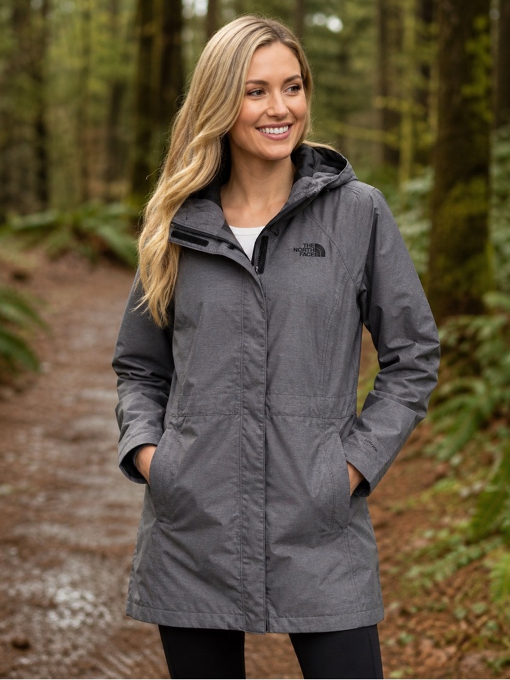 The North Face Women's Gray Hooded Trench RainCoat size L